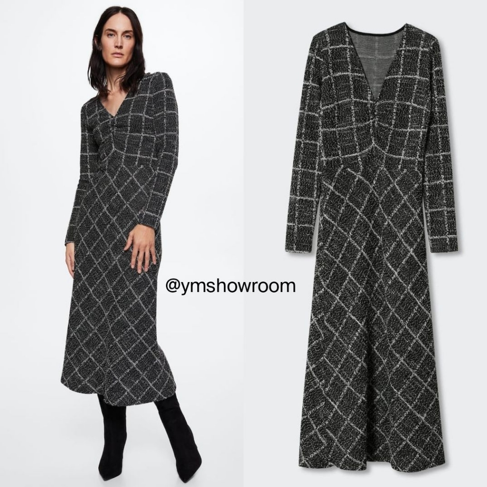 Mango Black and White Checkered Dress